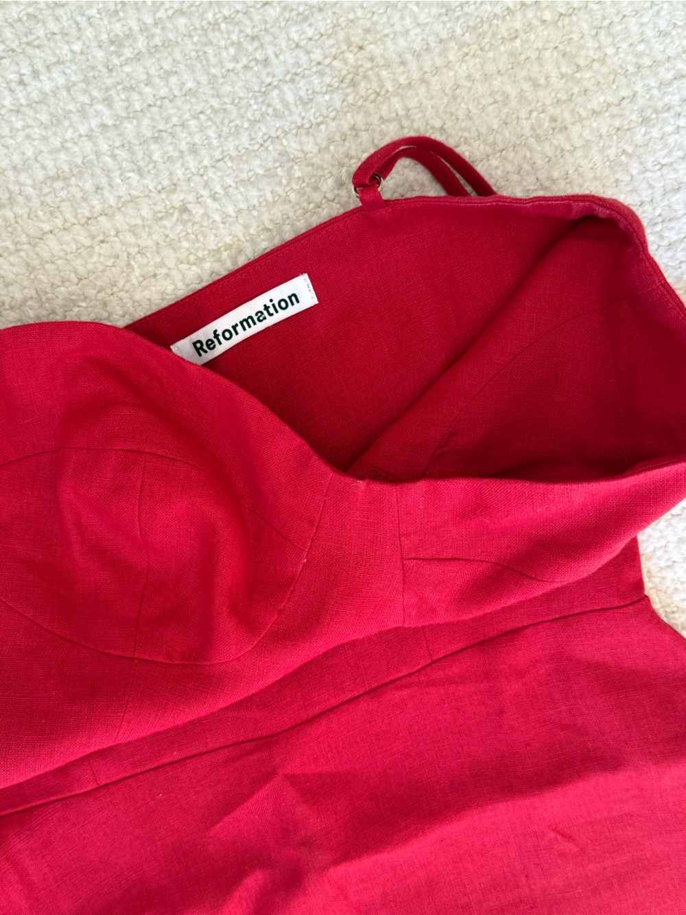 Reformation Red Linen Strapless Ruffle Mini Dress - Picture 3 of 3